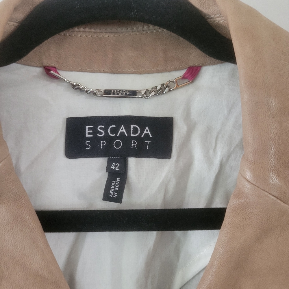 Vintage Escada Leather Jacket Luxury Lamb skin leather Beige Sz 42 - Picture 5 of 10